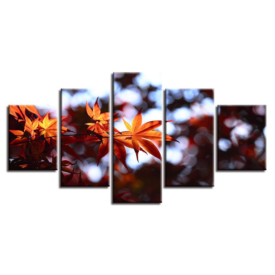 Autumn Maple Leaves 5 Piece HD Multi Panel Canvas Wall Art Frame - Original Frame