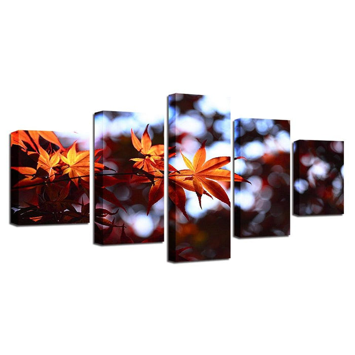 Autumn Maple Leaves 5 Piece HD Multi Panel Canvas Wall Art Frame