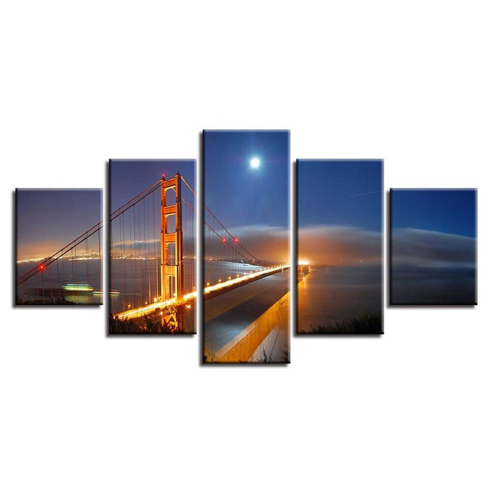 Golden Gate Bridge 5 Piece HD Multi Panel Canvas Wall Art Frame - Original Frame