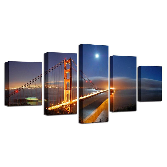 Golden Gate Bridge 5 Piece HD Multi Panel Canvas Wall Art Frame - Original Frame