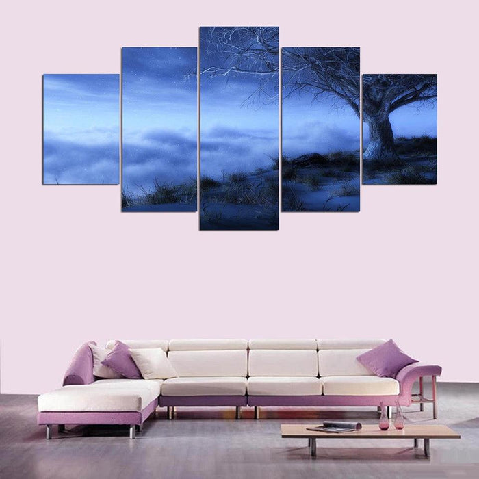 Fog And Tree 5 Piece HD Multi Panel Canvas Wall Art Frame - Original Frame