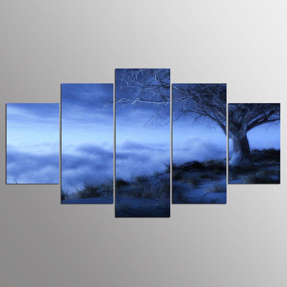 Fog And Tree 5 Piece HD Multi Panel Canvas Wall Art Frame - Original Frame
