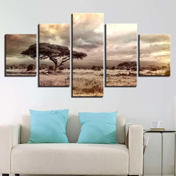 Trees And Sunshine 5 Piece HD Multi Panel Canvas Wall Art Frame - Original Frame