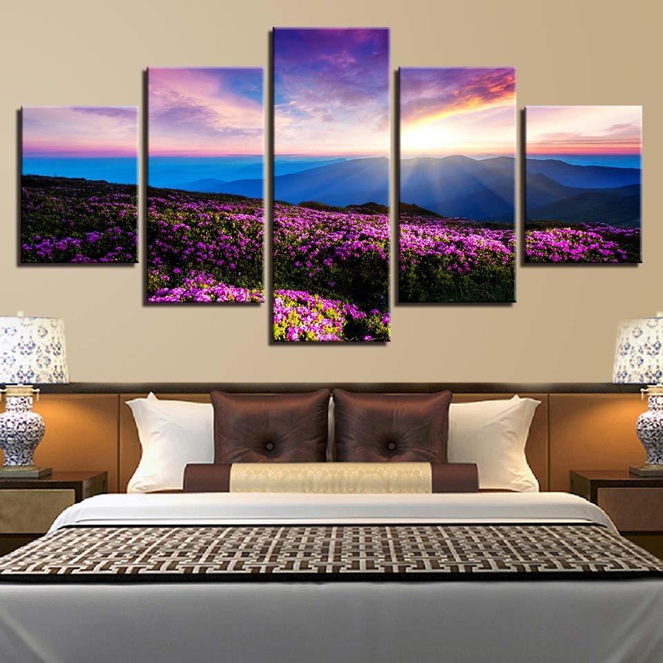 Lavender Valley 5 Piece HD Multi Panel Canvas Wall Art Frame - Original Frame