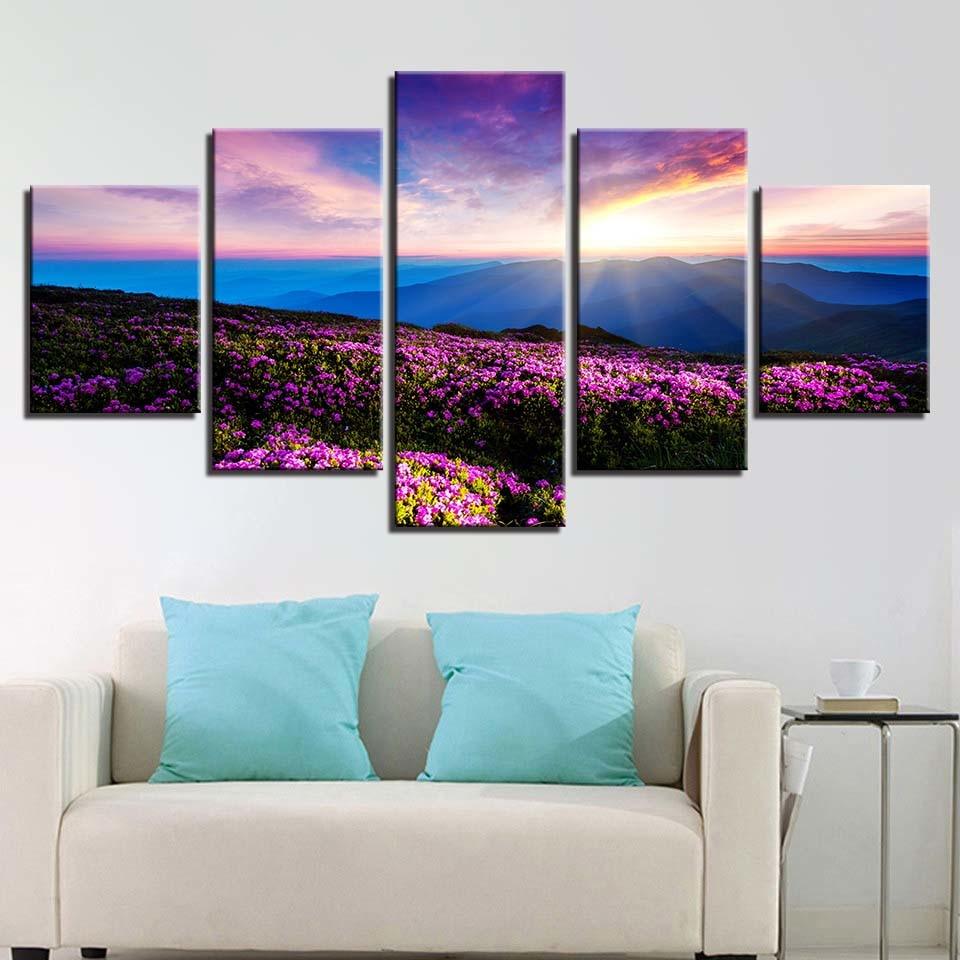Lavender Valley 5 Piece HD Multi Panel Canvas Wall Art Frame - Original Frame