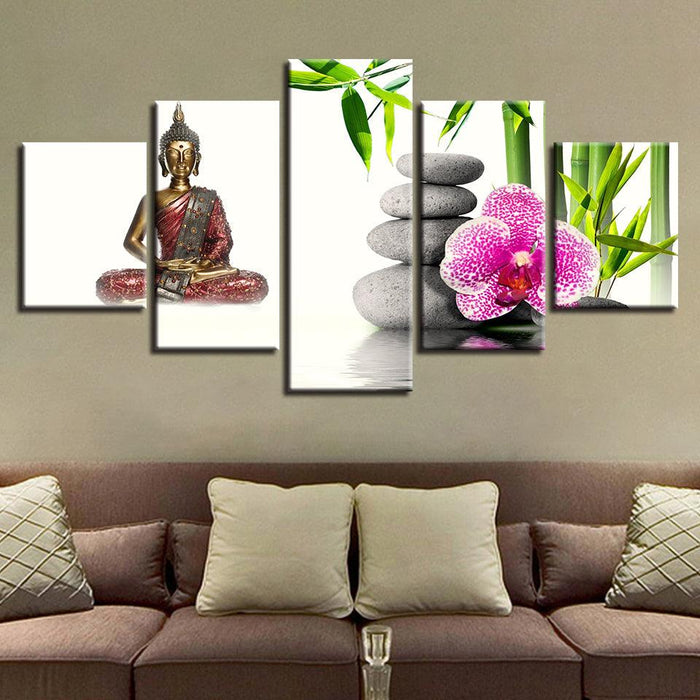 Buddha Statue 5 Piece HD Multi Panel Canvas Wall Art Frame - Original Frame