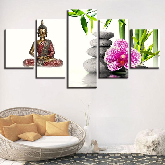 Buddha Statue 5 Piece HD Multi Panel Canvas Wall Art Frame - Original Frame