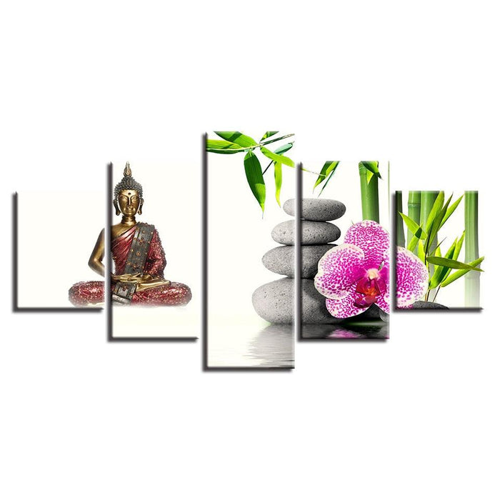 Buddha Statue 5 Piece HD Multi Panel Canvas Wall Art Frame - Original Frame