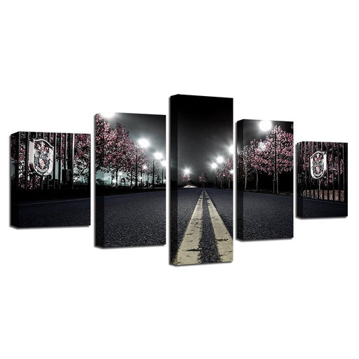 Cherry Blossoms Street Nightscape 5 Piece HD Multi Panel Canvas Wall Art Frame - Original Frame