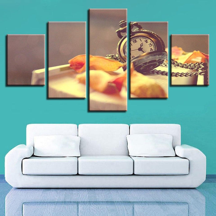 Pocket Watch Petal 5 Piece HD Multi Panel Canvas Wall Art - Original Frame