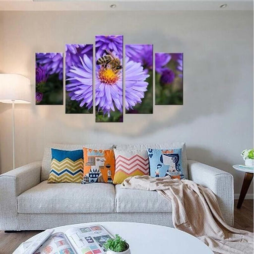 Bee & Flower 5 Piece HD Multi Panel Canvas Wall Art Frame - Original Frame