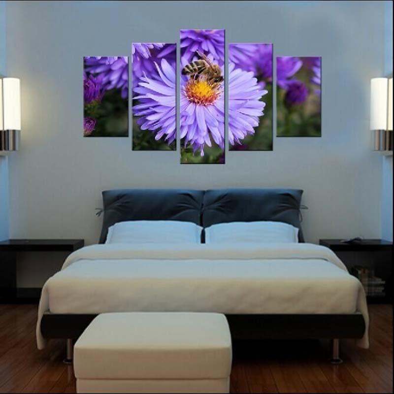 Bee & Flower 5 Piece HD Multi Panel Canvas Wall Art Frame - Original Frame