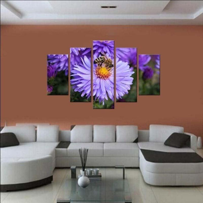 Bee & Flower 5 Piece HD Multi Panel Canvas Wall Art Frame - Original Frame