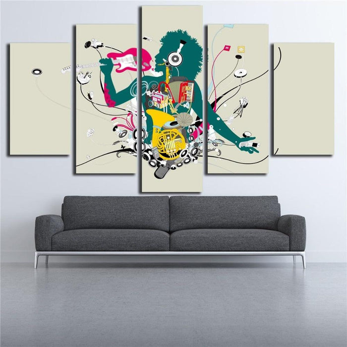 DJ Music 5 Piece HD Multi Panel Canvas Wall Art Frame - Original Frame