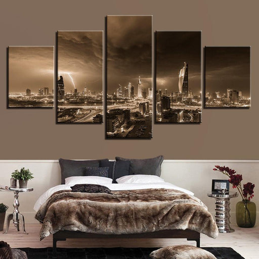 Lightning Dark Clouds 5 Piece HD Multi Panel Canvas Wall Art Frame - Original Frame