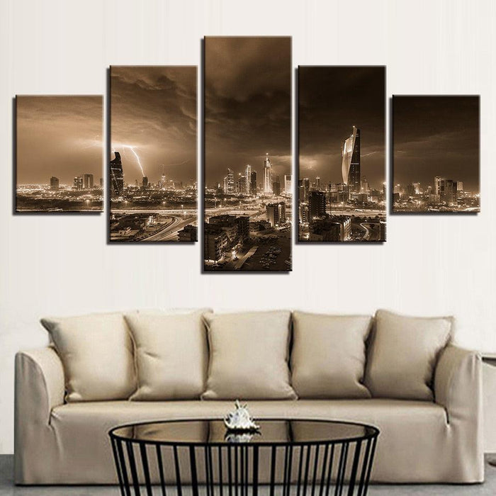 Lightning Dark Clouds 5 Piece HD Multi Panel Canvas Wall Art Frame - Original Frame