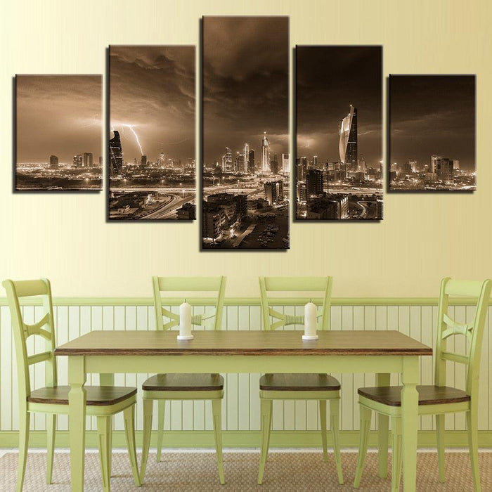 Lightning Dark Clouds 5 Piece HD Multi Panel Canvas Wall Art Frame - Original Frame