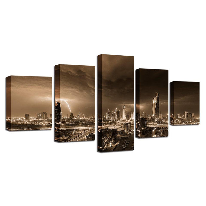 Lightning Dark Clouds 5 Piece HD Multi Panel Canvas Wall Art Frame - Original Frame