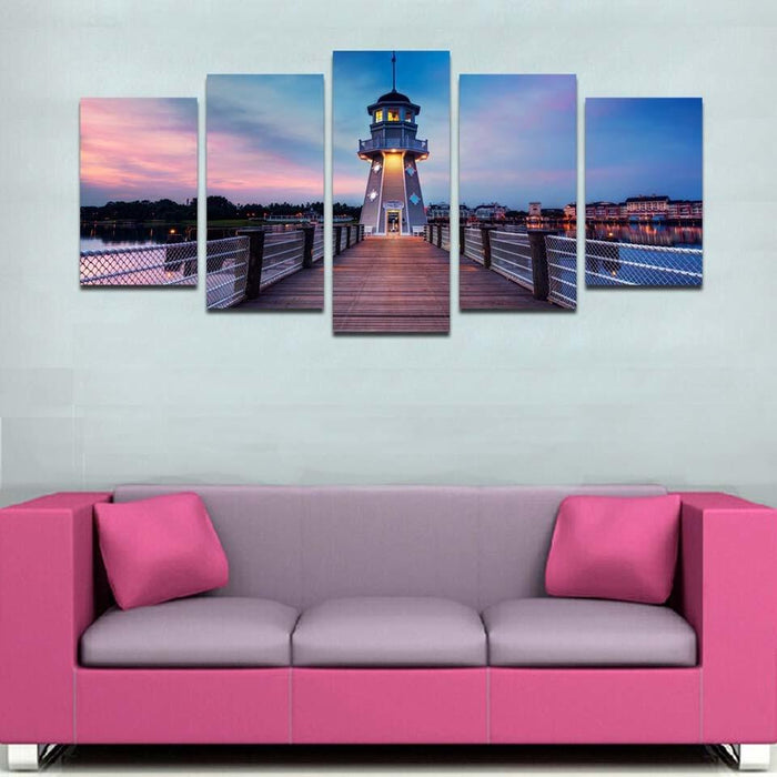 Wooden Bridge 5 Piece HD Multi Panel Canvas Wall Art Frame - Original Frame