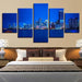 Blue City-lights 5 Piece HD Multi Panel Canvas Wall Art Frame - Original Frame