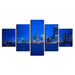 Blue City-lights 5 Piece HD Multi Panel Canvas Wall Art Frame - Original Frame