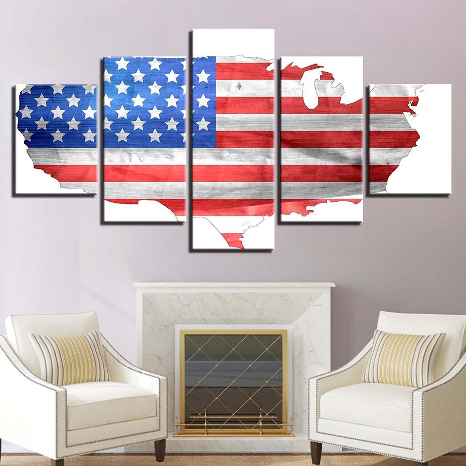 American Flag 5 Piece HD Classical Multi Panel Canvas Wall Art Frame - Original Frame
