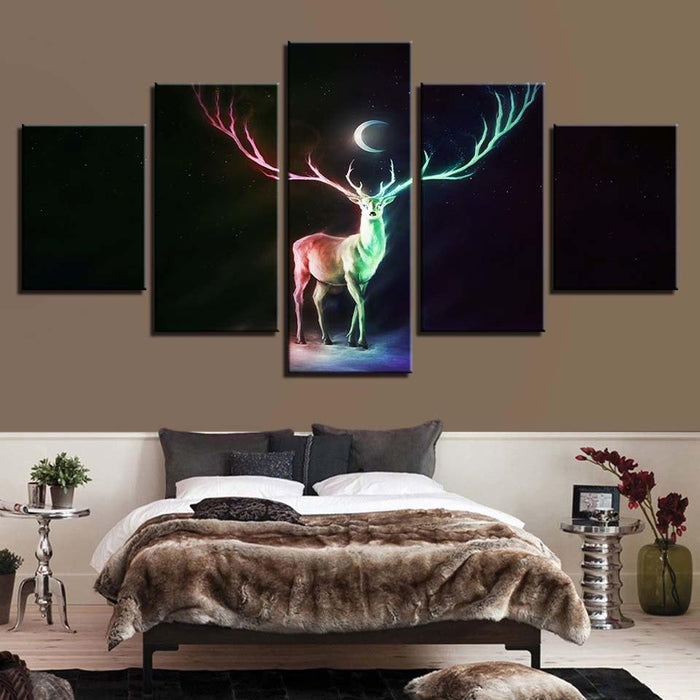 Abstract Deer And Moon Night 5 Piece HD Multi Panel Canvas Wall Art Frame - Original Frame