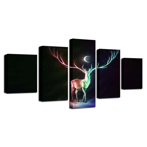 Abstract Deer And Moon Night 5 Piece HD Multi Panel Canvas Wall Art Frame - Original Frame