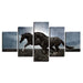 Two Horses Running 5 Piece HD Multi Panel Canvas Wall Art Frame - Original Frame