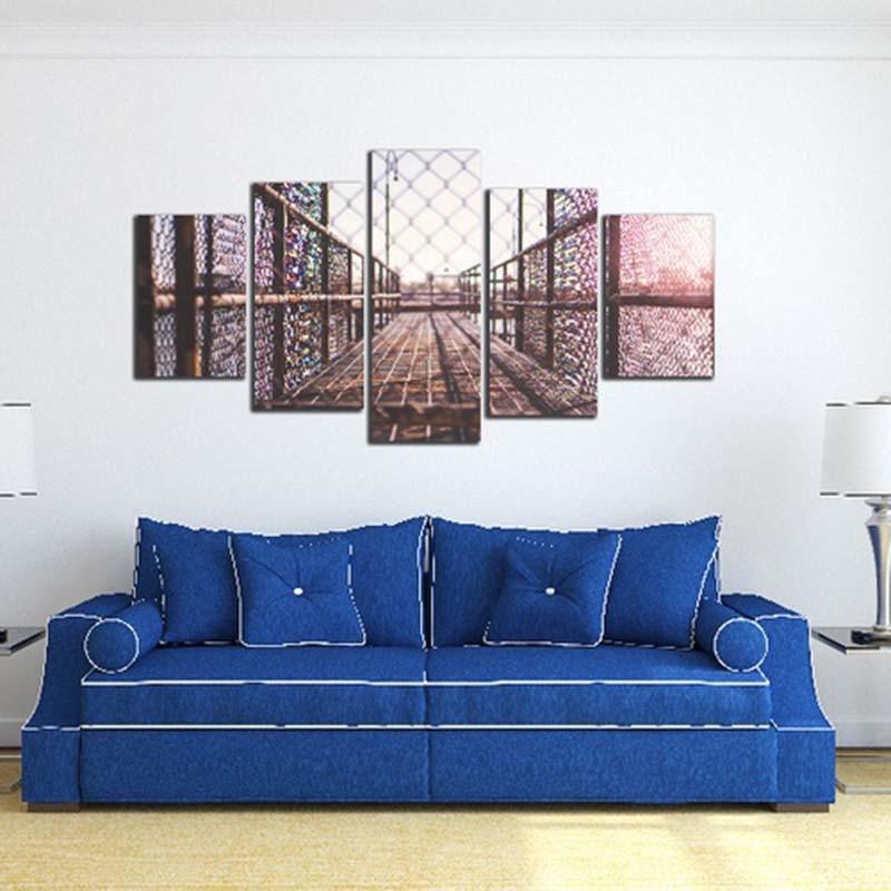 Modern Iron Bridge 5 Piece HD Multi Panel Canvas Wall Art Frame - Original Frame