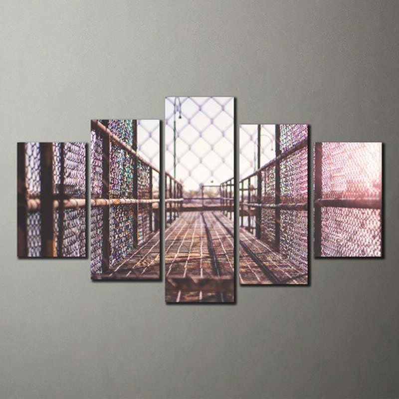 Modern Iron Bridge 5 Piece HD Multi Panel Canvas Wall Art Frame - Original Frame