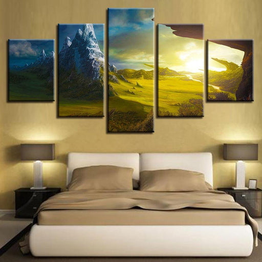 Natural Landscape Of Mountain Peak 5 Piece HD Multi Panel Canvas Wall Art Frame - Original Frame