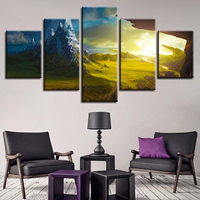 Natural Landscape Of Mountain Peak 5 Piece HD Multi Panel Canvas Wall Art Frame - Original Frame