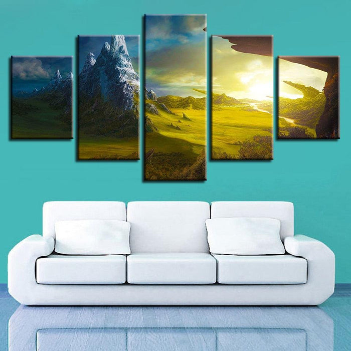 Natural Landscape Of Mountain Peak 5 Piece HD Multi Panel Canvas Wall Art Frame