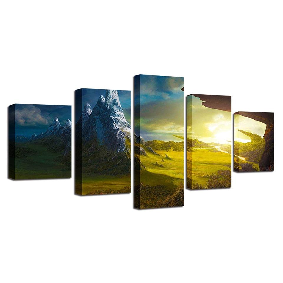 Natural Landscape Of Mountain Peak 5 Piece HD Multi Panel Canvas Wall Art Frame - Original Frame