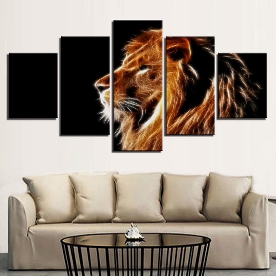 Light And Lion 5 Piece HD Multi Panel Canvas Wall Art Frame - Original Frame