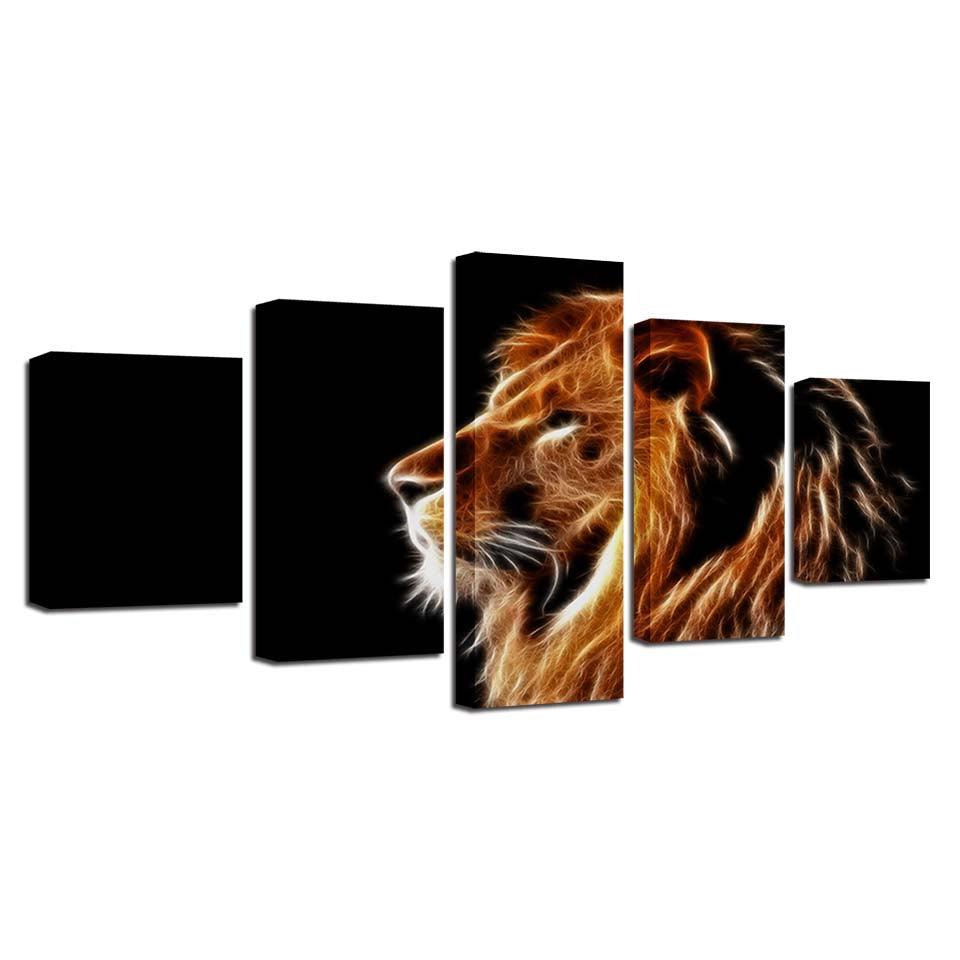 Light And Lion 5 Piece HD Multi Panel Canvas Wall Art Frame - Original Frame