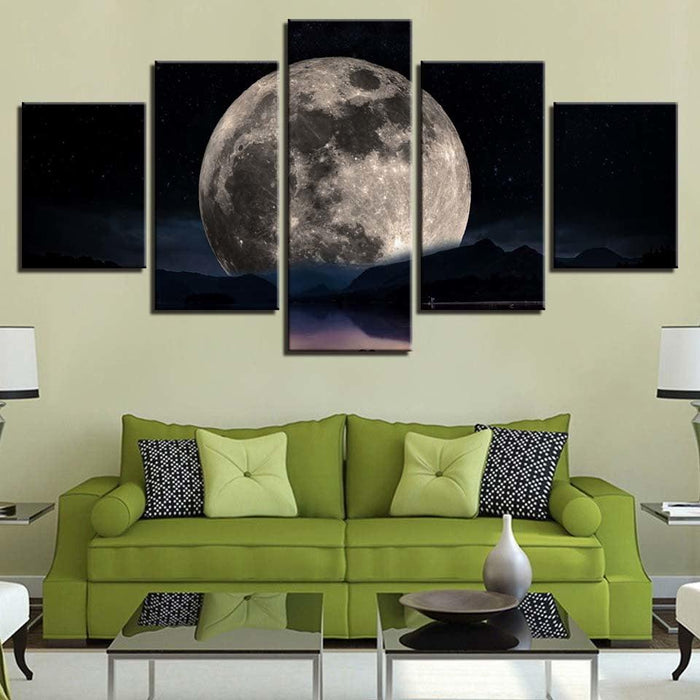 Moon Night View 5 Piece HD Multi Panel Canvas Wall Art Frame - Original Frame