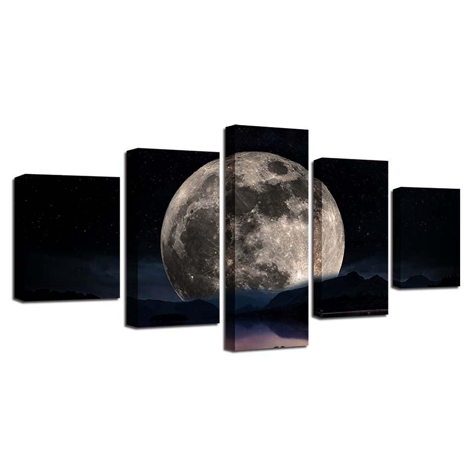 Moon Night View 5 Piece HD Multi Panel Canvas Wall Art Frame - Original Frame