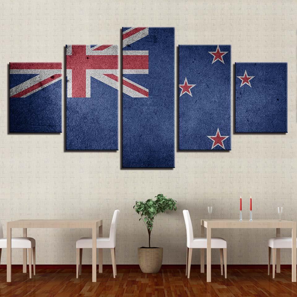 New Zealand Flag 5 Piece HD Multi Panel Canvas Wall Art Frame - Original Frame