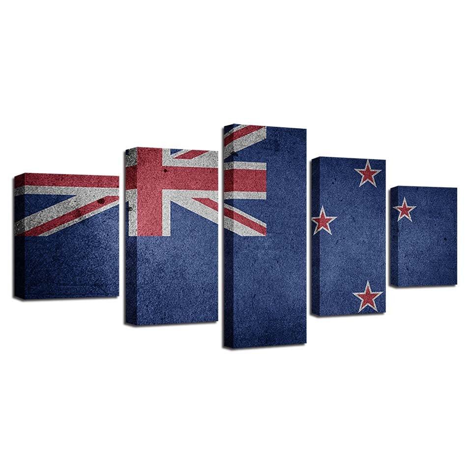 New Zealand Flag 5 Piece HD Multi Panel Canvas Wall Art Frame - Original Frame