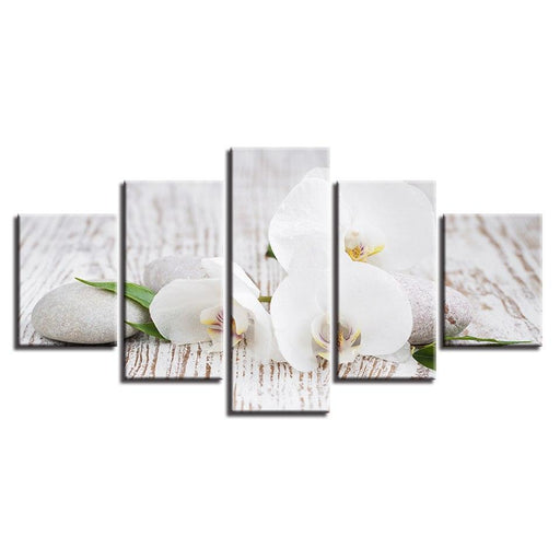 White Phalaenopsis 5 Piece HD Multi Panel Canvas Wall Art Frame - Original Frame