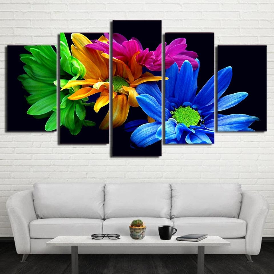 Colorful Flowers 5 Piece HD Multi Panel Canvas Wall Art Frame - Original Frame