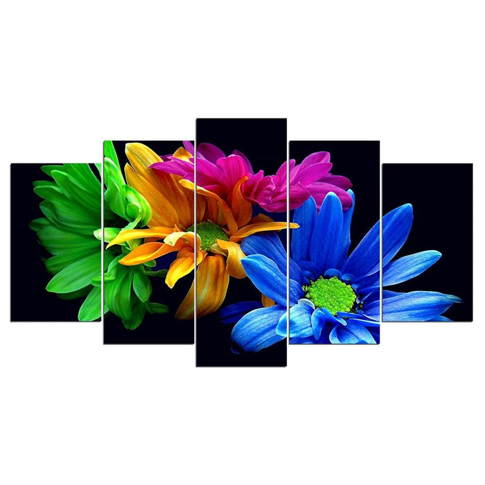 Colorful Flowers 5 Piece HD Multi Panel Canvas Wall Art Frame