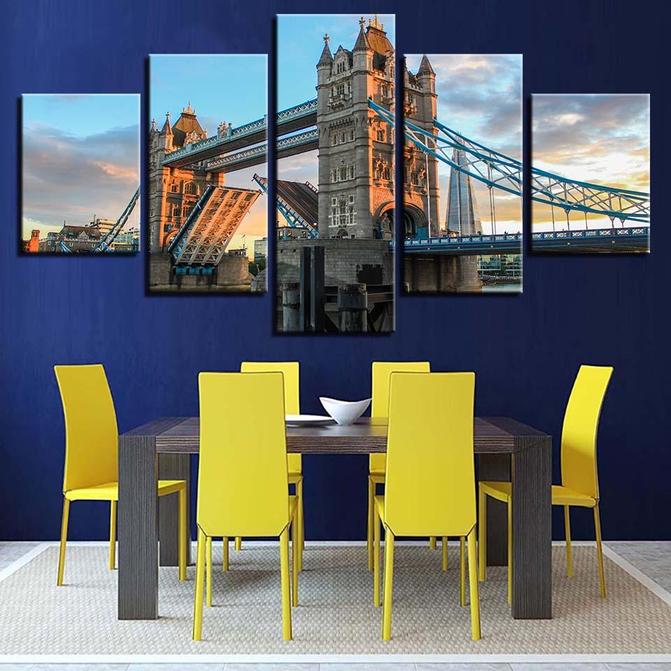 London Bridge 5 Piece HD Multi Panel Canvas Wall Art Frame - Original Frame