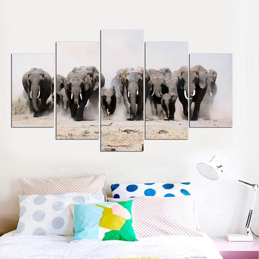 Elephants 5 Piece HD Multi Panel Canvas Wall Art Frame - Original Frame