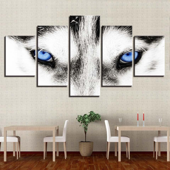 Wolf's Blue Eyes 5 Piece HD Multi Panel Canvas Wall Art Frame