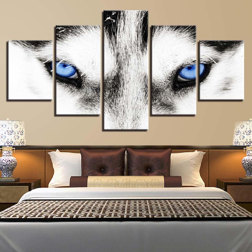 Wolf's Blue Eyes 5 Piece HD Multi Panel Canvas Wall Art Frame - Original Frame