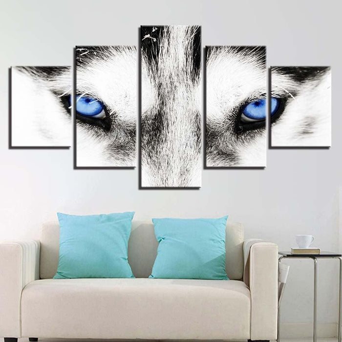 Wolf's Blue Eyes 5 Piece HD Multi Panel Canvas Wall Art Frame