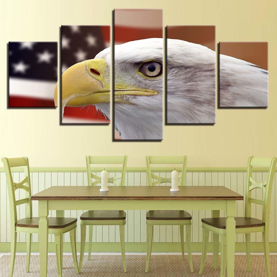 Eagle And American Flag 5 Piece HD Multi Panel Canvas Wall Art Frame - Original Frame
